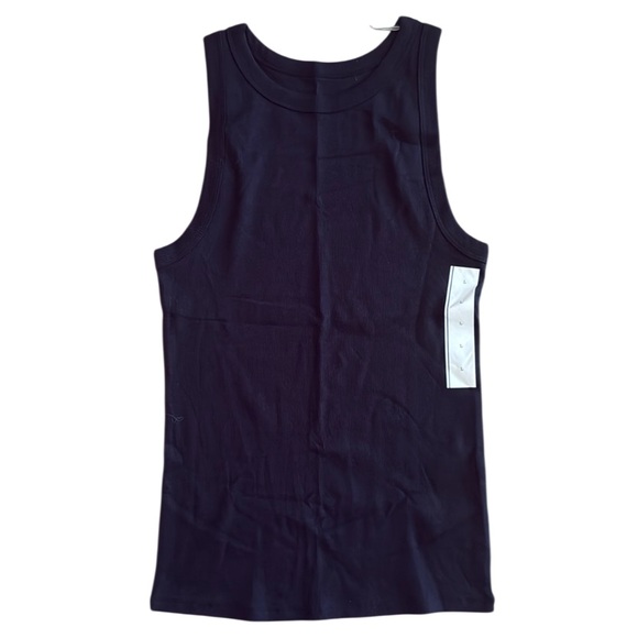 WOMENS RACERBACK BLACK RIBBED TANK TOP SCOOP BOTTOM LIGHTWEIGHT LARGE BEACHWEAR - Picture 1 of 10